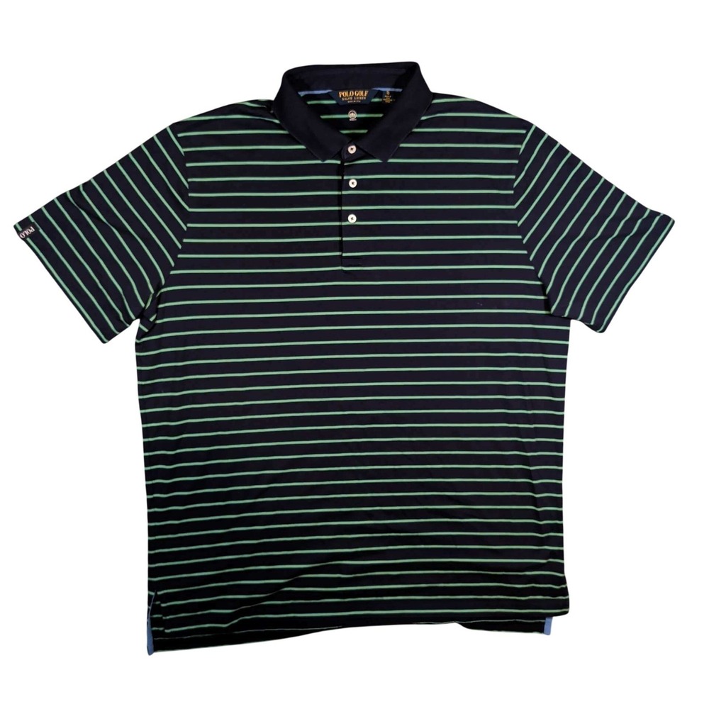 Polo Golf Ralph Lauren Polo Shirt Mens XL Navy Blue Green Striped Wicking Short